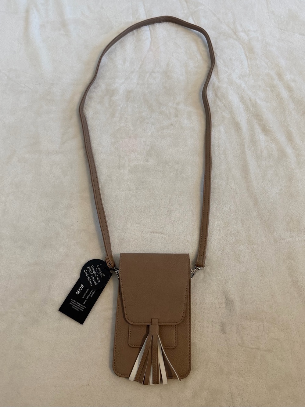 K. Carroll Taupe Tassel Crossbody Phone Bag with RFID Card Slots. New with tags